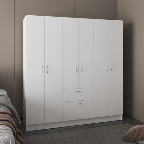 Mitu Six Doors Armoire, Seven Interior Shelves, One Drawer, Rod White - Home Elegance USA