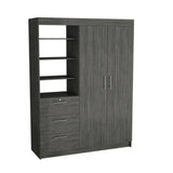 3-Tier Shelf and Drawers Armoire with Metal Handles, Smokey Oak - sold by Home Elegance USA