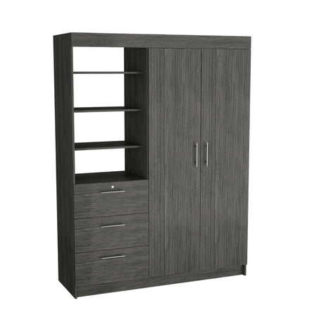 3-Tier Shelf and Drawers Armoire with Metal Handles, Smokey Oak - sold by Home Elegance USA