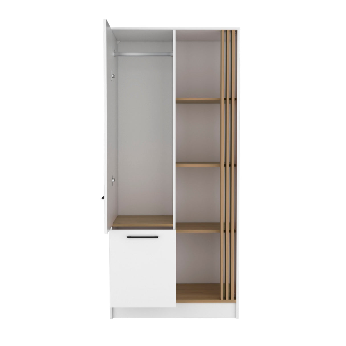 Armoire 70.8' H, 1 Door, 1 Drawer, 4 Shelves, White/Natural Oak - Bedroom - sold by Home Elegance USA