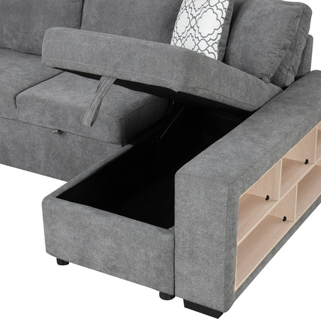 Modern Grey U-Shaped Sectional Sofa Bed with USB Ports, Storage Chaise & Pillows, Chenille Fabric, 109' - sold by Home Elegance USA