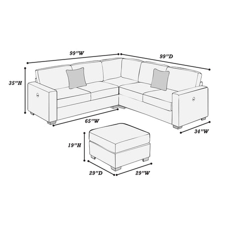 Living Room Corduroy Upholstered Dark Gray 4pc Sectional Set RAF/LAF One-Arm Loveseat W/USB, Corner Wedge, Cocktail Ottoman Cushion Couch - sold by Home Elegance USA