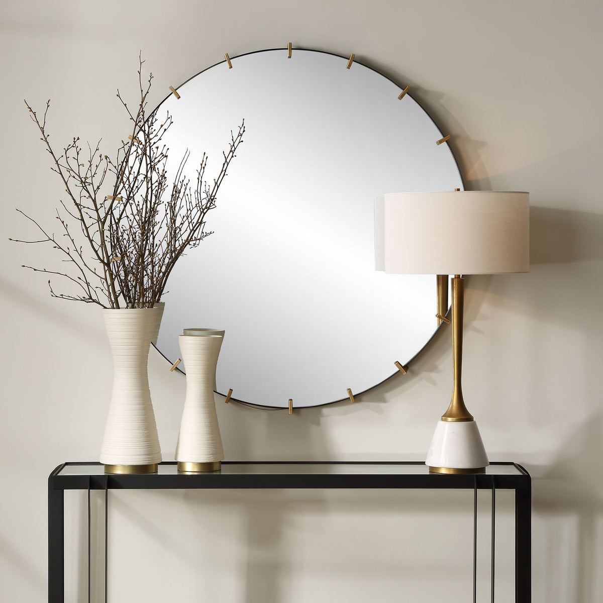 Pali Industrial Round Mirror - Gold by Uttermost - View 2