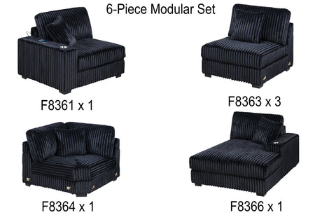 Contemporary Style 6-PC Modular Sectional Sofa Set Black Finish Corduroy Upholstered Living Room Plush Sofa Chaise Couch - sold by Home Elegance USA