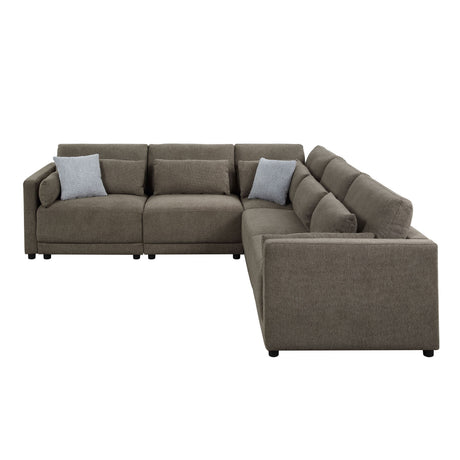 Rylie 5Pcs Brown Linen Modular Sectional Sofa with Toss Pillows - sold by Home Elegance USA