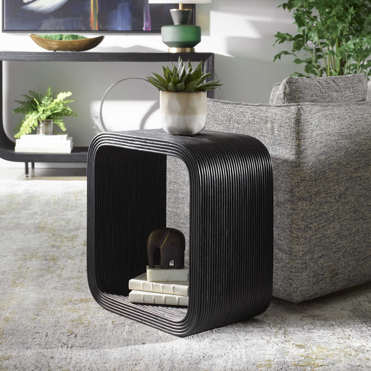 Compton Rattan Side Table - Black by Uttermost - View 3