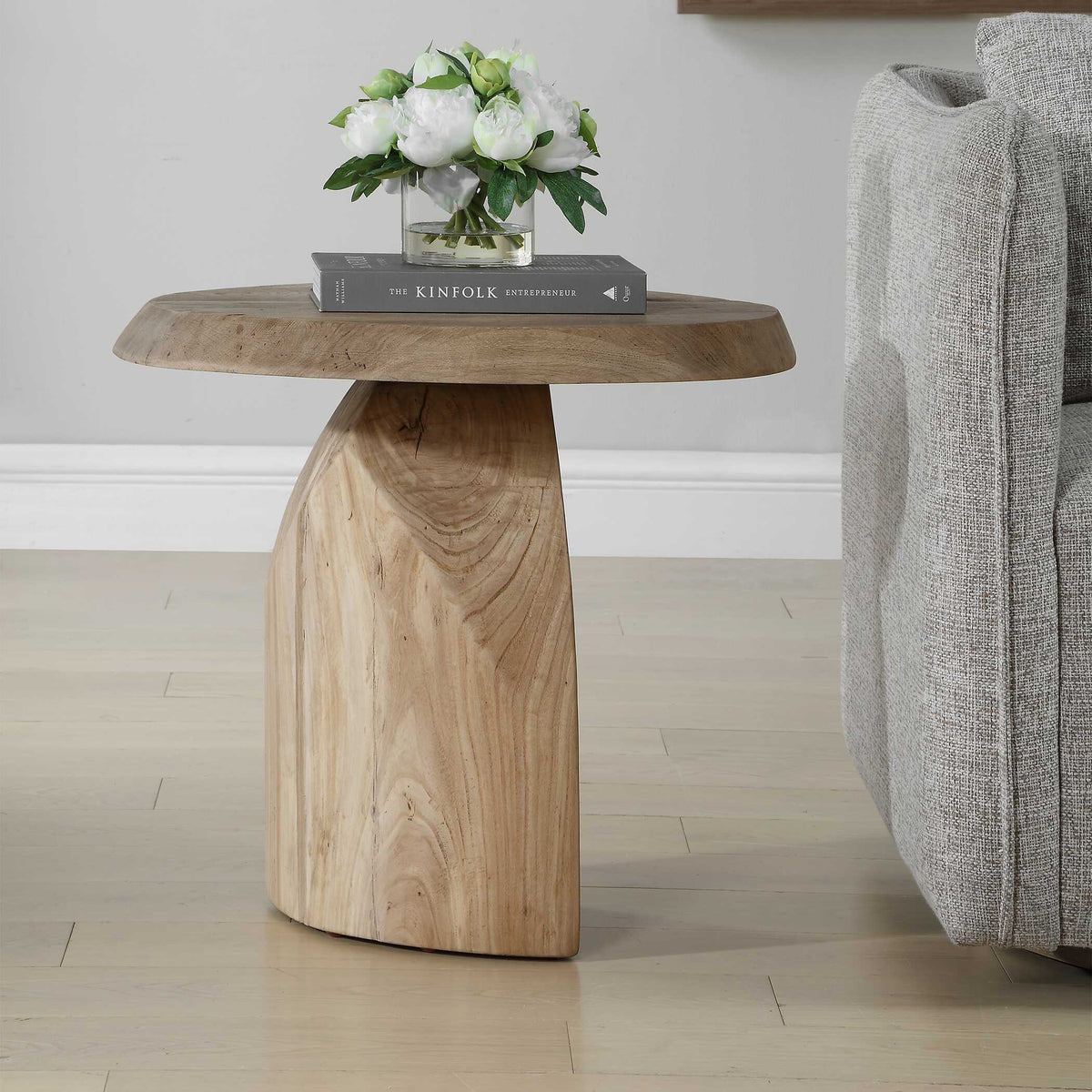 Tiernan Reclaimed Oak Round Side Table Woodtone - Light Brown by Uttermost - View 2