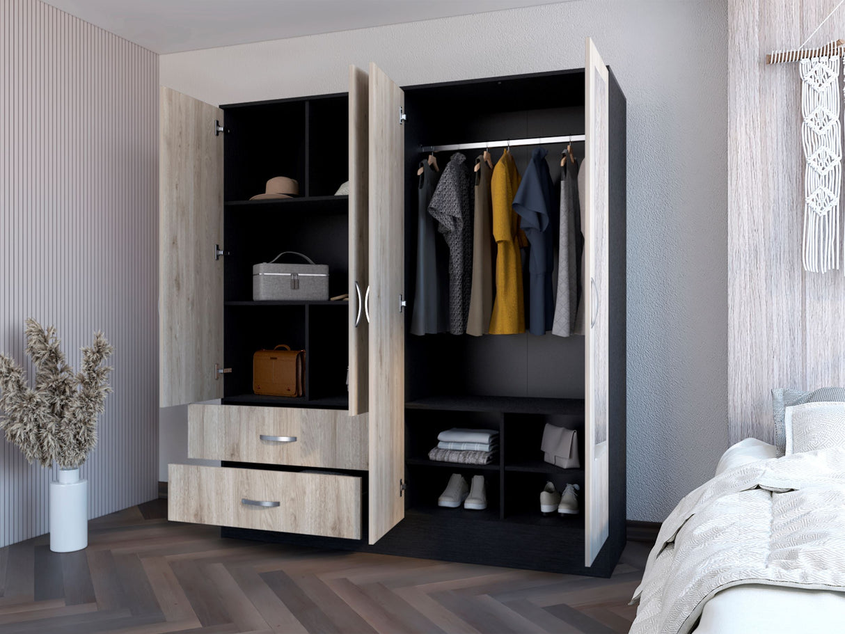 Armoire Ron, Bedroom, Black / Light Gray - sold by Home Elegance USA
