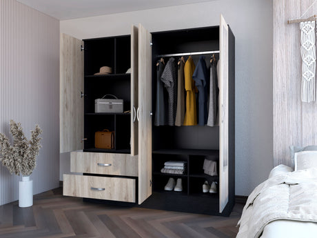 Armoire Ron, Bedroom, Black / Light Gray - sold by Home Elegance USA