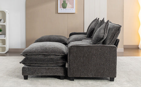 Modern Chenille Upholstered Sectional Sofa with Ottomans, USB Ports, Cup Holders, and Storage in Grey - sold by Home Elegance USA