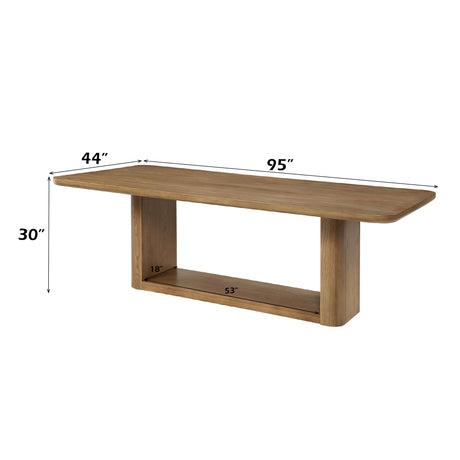Zoey 7-Piece Light Oak Finish Dining Set with Upholstered Chairs and Rectangular Pedestal Table - sold by Home Elegance USA
