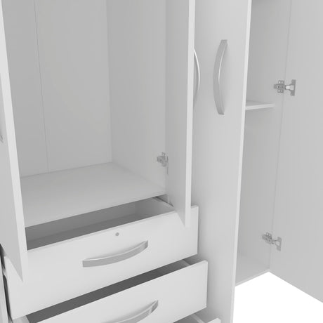 Hamilton Mobile Armoire, 4-Doors Cabinet, Three Drawers, Rods, Four Shelves, White  - Bedroom - sold by Home Elegance USA