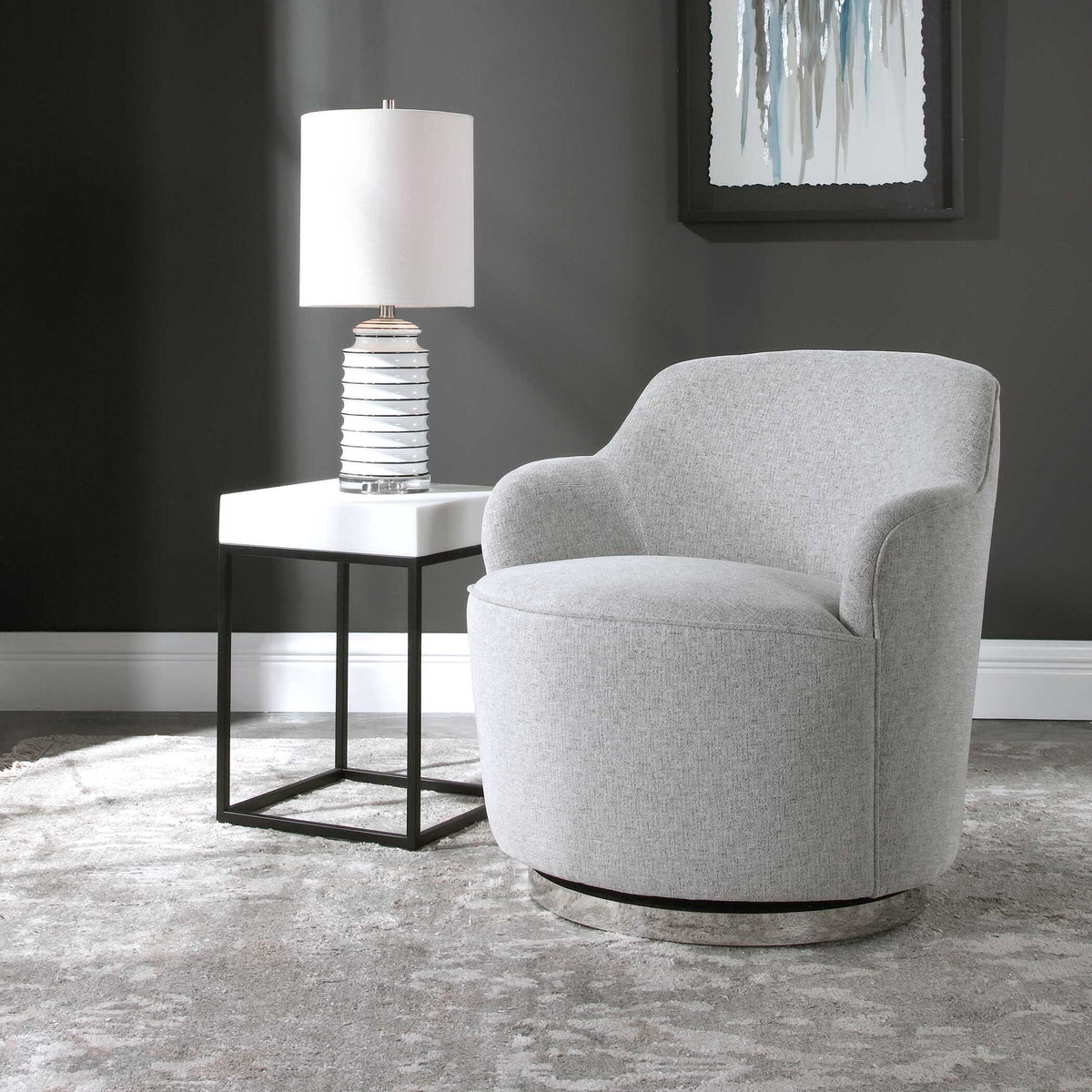 Hobart Casual Swivel Chair - Light Gray by Uttermost - View 4