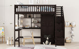 Full size Loft Bed with Bookshelf,Drawers,Desk,and Wardrobe-Espresso - Home Elegance USA