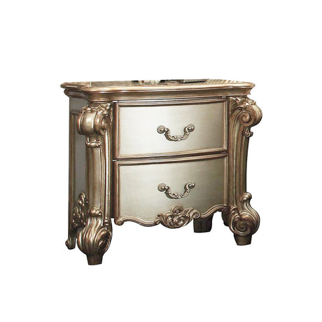 2 Drawers Wooden Nightstand in Gold Patina Finish
