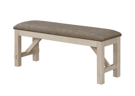 6pc Cottage Style Extendable Dining Table Set Chalk Gray Tow Tone Finish Upholstered Chair Bench Dining Room Wooden Furniture Two Self-Storing Refectory Leaves Solid Wood - sold by Home Elegance USA