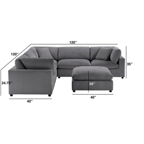 Chelsea Modular 6-Piece Sectional in Charcoal with Plush Polyester Upholstery - sold by Home Elegance USA