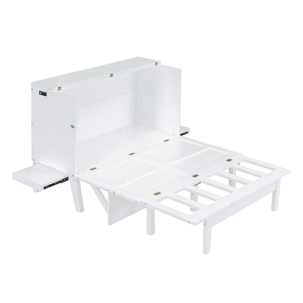 Full Size Murphy Bed with USB Port and removable Shelves on Each Side,White - Home Elegance USA