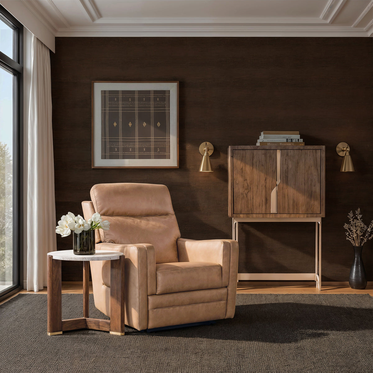 Thyme Power Recliner With Power Headrest, Lumbar, And Lift - Light Brown by Hooker Furniture - View 3