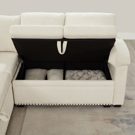 97 Inch L-Shaped Corner Sectional Sofa Couch with Seat and Storage Ottoman,Chenille Fabric Corner Couch with 7 Seats & 2 Pillows for Living Room, Beige - sold by Home Elegance USA