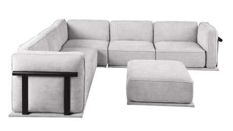 This is a set of  modular fabric sofa, including a corner module and multiple independent seating areas, paired with square ottomans of the same material. - sold by Home Elegance USA