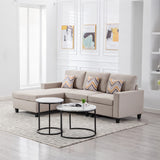 Nolan Beige Linen Fabric 3Pc Reversible Sectional Sofa Chaise with Pillows and Interchangeable Legs - Home Elegance USA