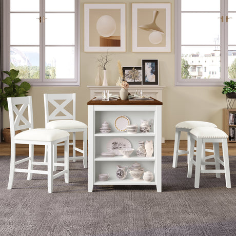TOPMAX Rustic Farmhouse Dining Room Wooden Bar Table Set with Stools and Chairs, White, Rubberwood and MDF - sold by Home Elegance USA