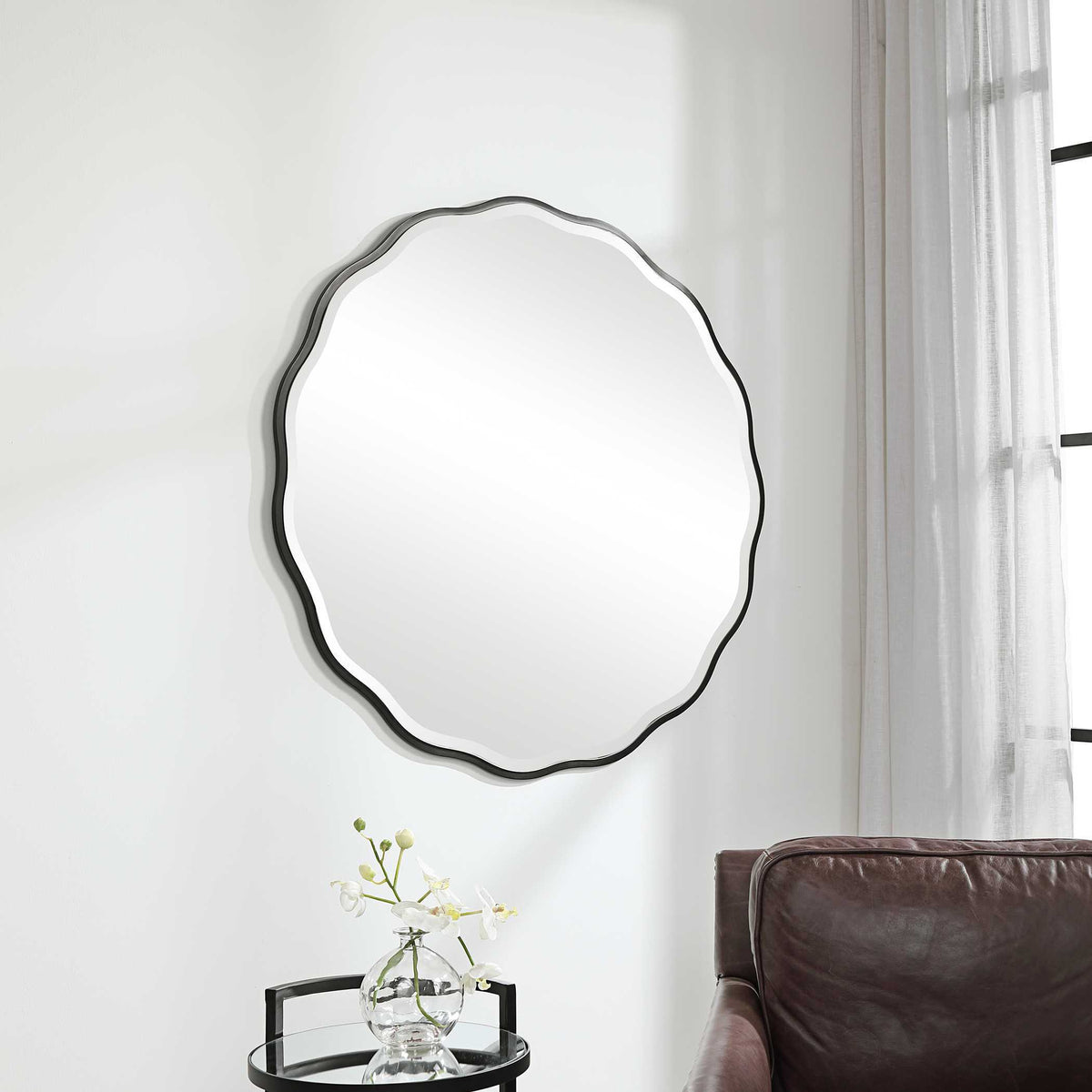 Aneta Round Mirror - Black by Uttermost - View 3