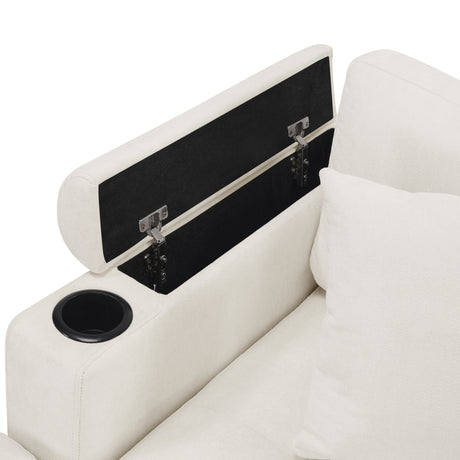 Modern U-shaped Sectional Sofa 115.7' with Built-in Cup Holders, Storage, USB Ports in Beige Chenille Fabric - sold by Home Elegance USA