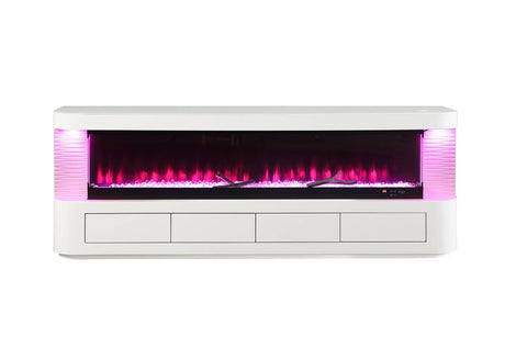 Contemporary Style TV Stand Electric Fire Place 3-Level Brightness Setting Flame Box Display White Finish Primary Living Room - sold by Home Elegance USA
