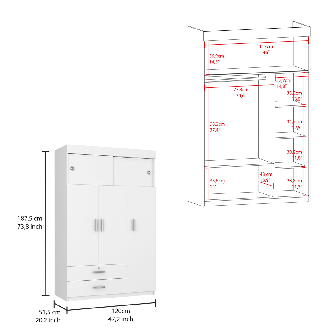 Armoire Chaplin, Bedroom, White - sold by Home Elegance USA