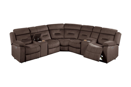 Contemporary Style Power Reclining Sectional Set Two Console Cup Holder Power Motion Chocolate Finish Primary Living Room - sold by Home Elegance USA