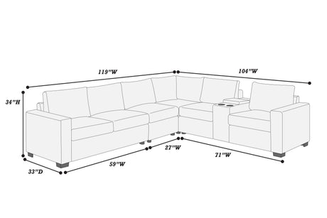 Modern Large Family Light Gray Corduroy 6pc Sectional Set Living Room One Arm Loveseat Wedge Console Armless Chair Couch Set - sold by Home Elegance USA