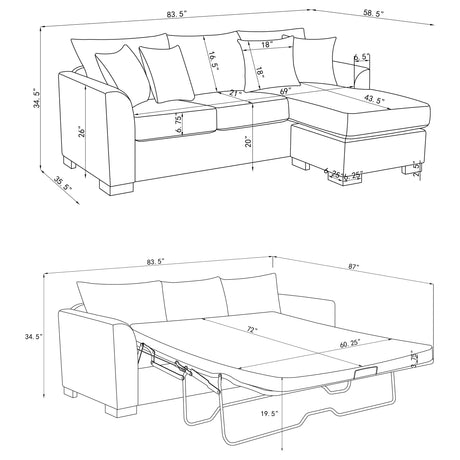 Pacheco Grey Upholstered Sleeper Sectional Chaise Sofa - sold by Home Elegance USA