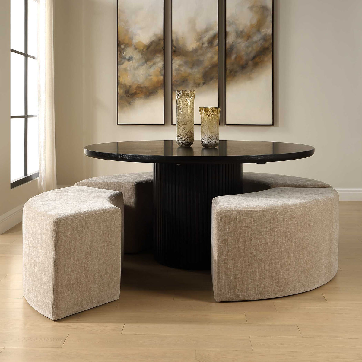 Khai Rounded Plush Dining Bench - Light Brown by Uttermost - View 5