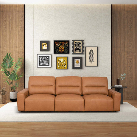 Grant Triple PWR Convertible Sofa - Cognac Leather - sold by Home Elegance USA