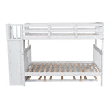 Twin-Over-Full Bunk Bed with Twin size Trundle, Storage and Guard Rail for Bedroom, Dorm, for Adults, White(OLD SKU :LT000119AAK) - Home Elegance USA