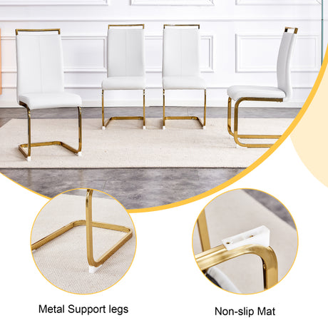 Table and chair set.Elegant Transparent Tempered Glass Dining Set - 71'x35.4' with 8 White PU Chairs with golden C-tube metal leg. - sold by Home Elegance USA