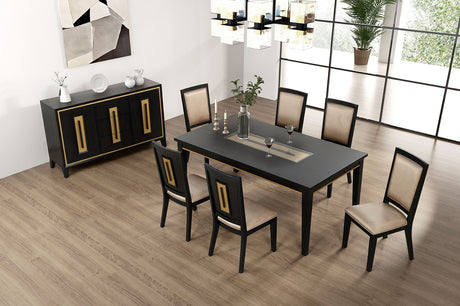 7pc Dining Set Contemporary Espresso Dining Table Glass Insert Top 6x Chairs Wooden Kitchen Dining Room Furniture - sold by Home Elegance USA