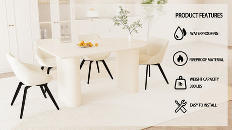 63' medieval modern cream style MDF dining table and beige PU dining chair set, 4 sets of black metal leg dining chairs, suitable for kitchen&home - sold by Home Elegance USA