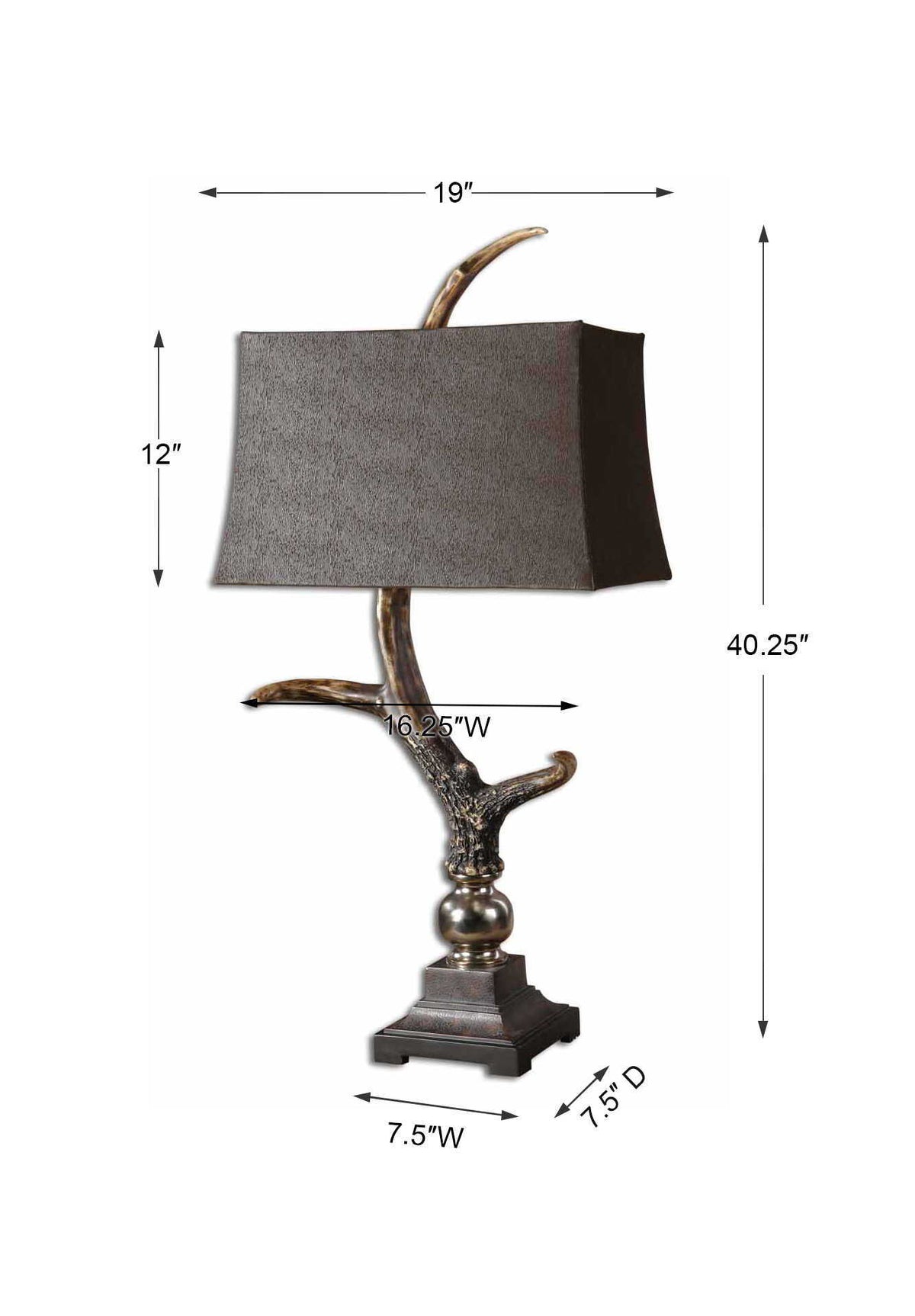 Stag Horn Dark Shade Table Lamp - Dark Brown / Dark Gray by Uttermost - View 4