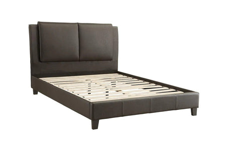 California King Size Bed 1pc Bed Set Brown Faux Leather Upholstered Two - Panel Bed Frame Headboard Bedroom Furniture | Home Elegance USA