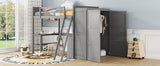 Full size Loft Bed with Desk, Shelves and Wardrobe-Gray - Home Elegance USA