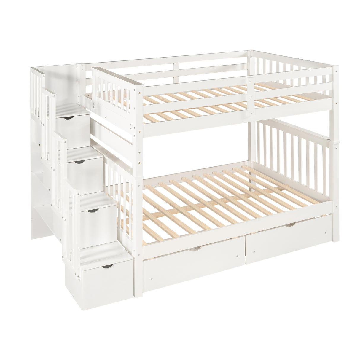 Full Over Full Bunk Bed with Shelves and 6 Storage Drawers, White(Old SKU:LT000046AAK) - sold by Home Elegance USA