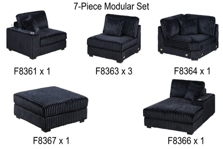 Contemporary Modern 7-PC Modular U-Sectional Sofa Set USB Cup Holder Black Finish Corduroy Living Room Furniture Couch - sold by Home Elegance USA