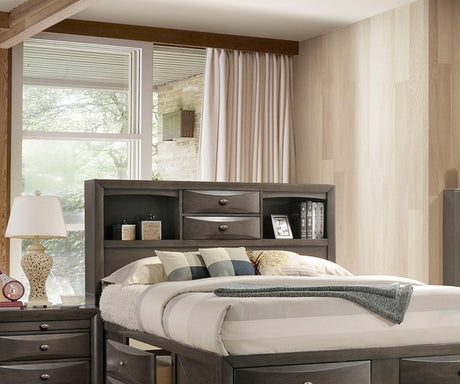 Contemporary Eastern King Size Bed 2x Nightstands Headboard Bookcase Gray Color 3pc Set Bedroom Furniture - sold by Home Elegance USA
