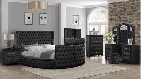 Crystal Tufted King 5 Pc Vanity Bedroom Set Made with Wood in Black