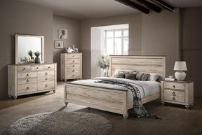 Imerland Contemporary White Wash Finish Bedroom Set, King Bed, Dresser, Mirror, Nightstand and Chest - sold by Home Elegance USA