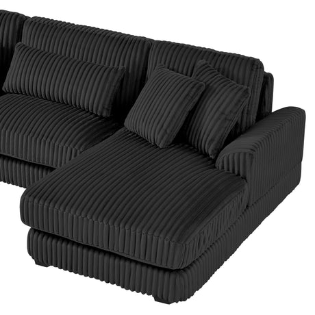 Modern Oversized U-shaped Sectional Sofa with Chaise Lounge Upholstered in Soft Black Corduroy - sold by Home Elegance USA