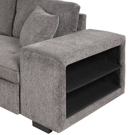 104.5' Modern L-Shape 3 Seat Reversible Sectional Couch, Pull Out Sleeper Sofa with Storage Chaise and 2 Stools for Living Room Furniture Set,Knox Charcoal (old sku:SG000431AAA) - sold by Home Elegance USA